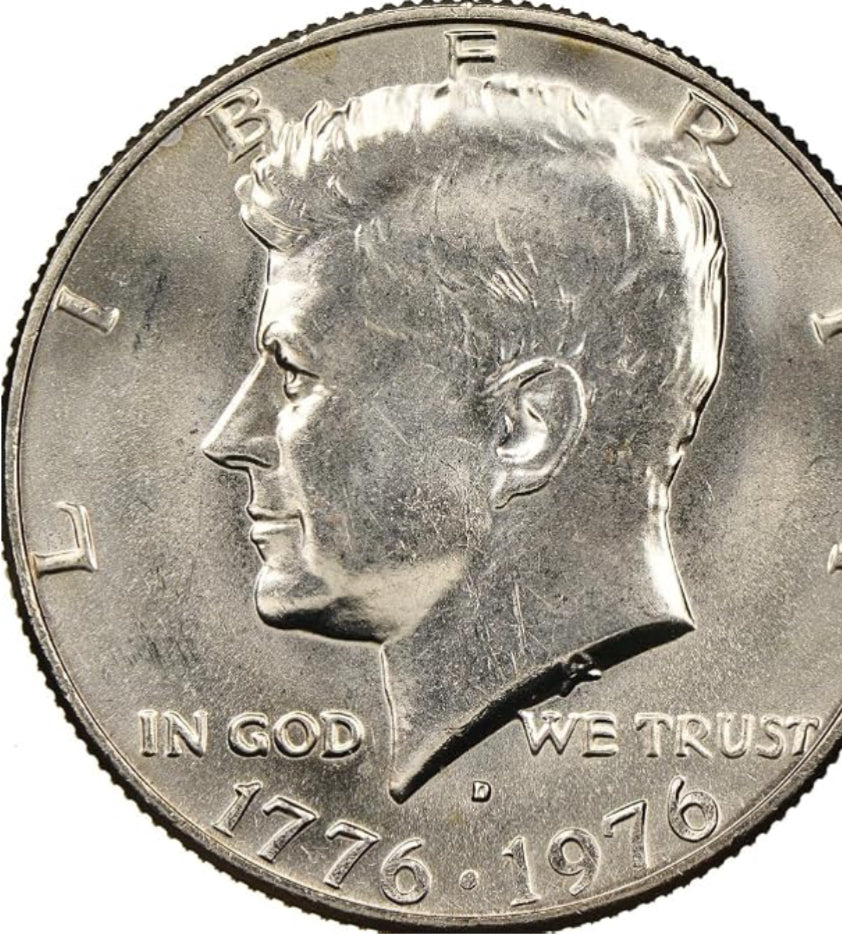 1976 Bicentennial JFK Half Dollar Coin | Average Condition | Protective Plastic Flip